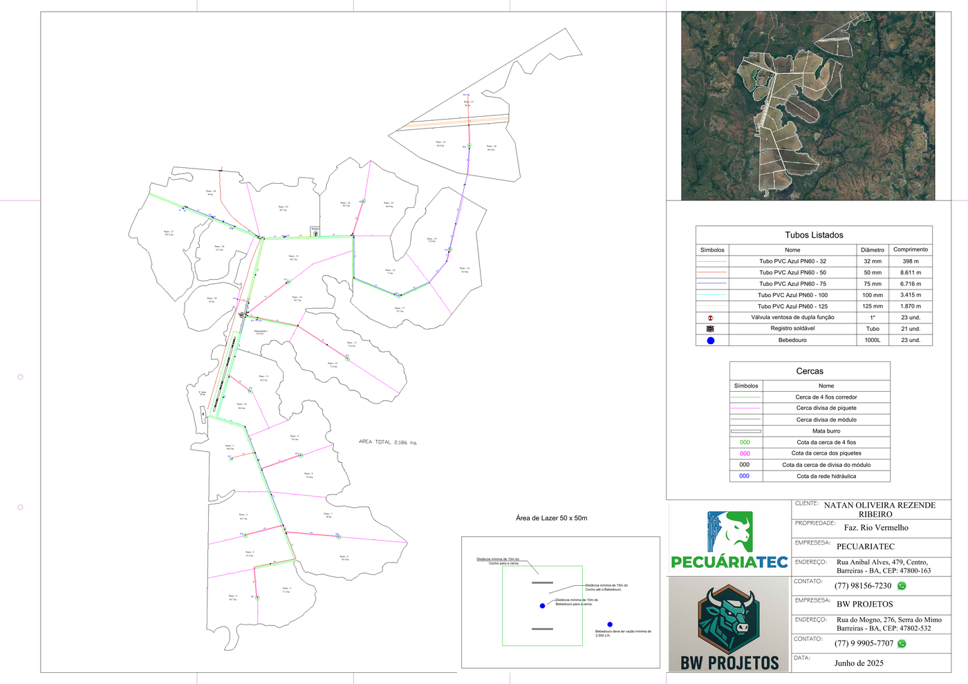 Projeto de divisão de pastagem e hidráulica - Fazenda Rio Vermelho